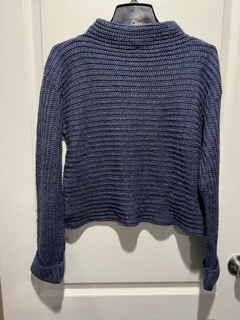 Blue Solid Knit Mock Neck Long Sleeve Pullover Sweater Juniors M
